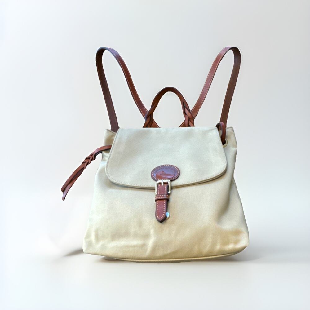 Dooney Bourke Nylon Flap Women's Backpack Khaki, Leather Adjustable Strap $139
